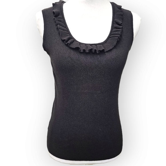 LOFT Black Ruffle Tank Top Size Small - Picture 1 of 6